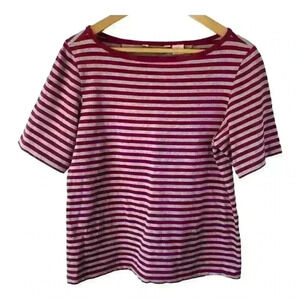 Tommy Bahama Women's Magenta and Gray Striped Short Sleeve Shirt Size‎ Large
